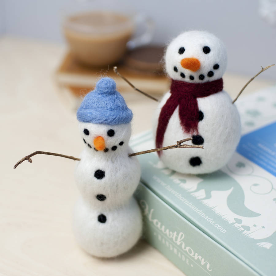 snowmen needle felting craft kit by hawthorn handmade