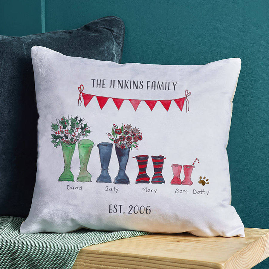 christmas welly boot personalised cushion cover by this is nessie