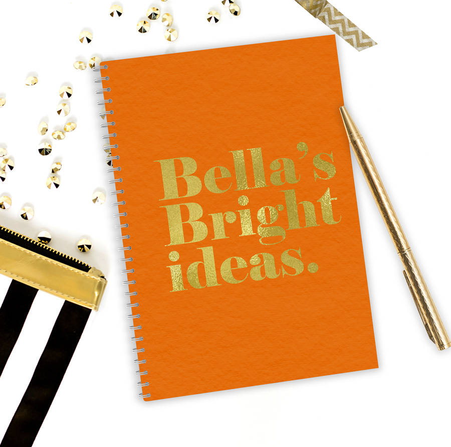 personalised gold foil notebook 'bright ideas' by august & grace