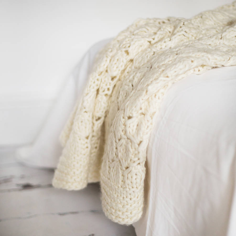 chunky cream hand knitted blanket throw by nordic cottage