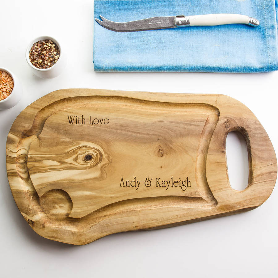 personalised natural chopping serving board by the rustic dish