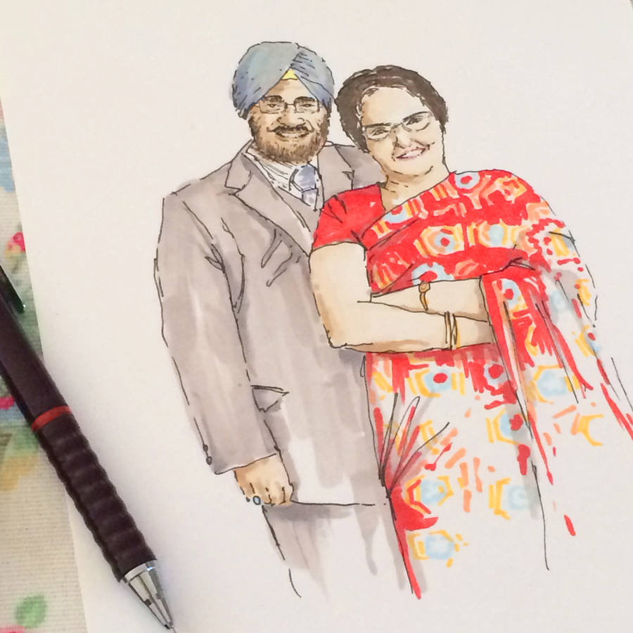 wedding couple hand drawn illustration by homemade house