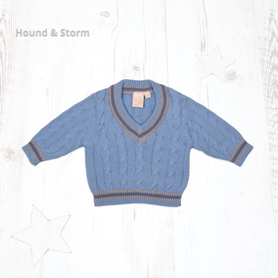 baby boy personalised cricket jumper by toffee moon