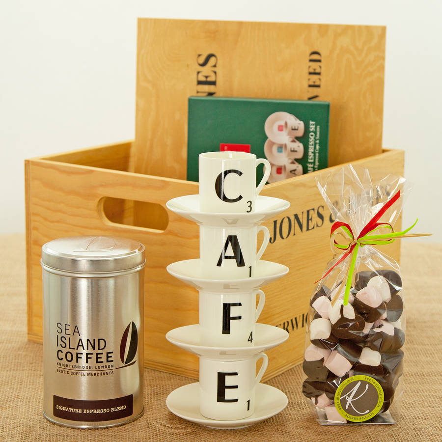 scrabble cafe espresso set coffee hamper by jones and jones of berwick