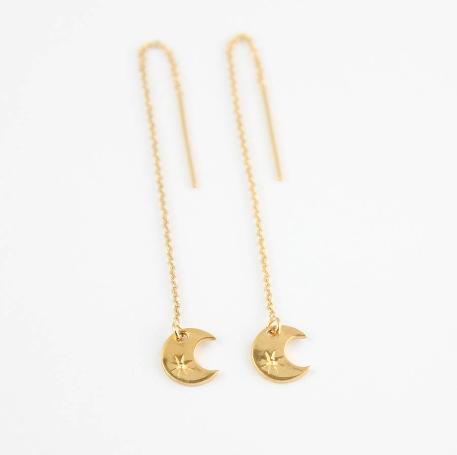 gold moon threader earrings by beadin' nora