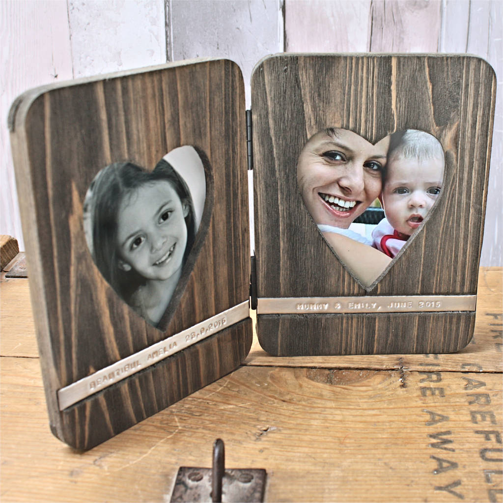 personalised wooden heart photo frame by warner's end