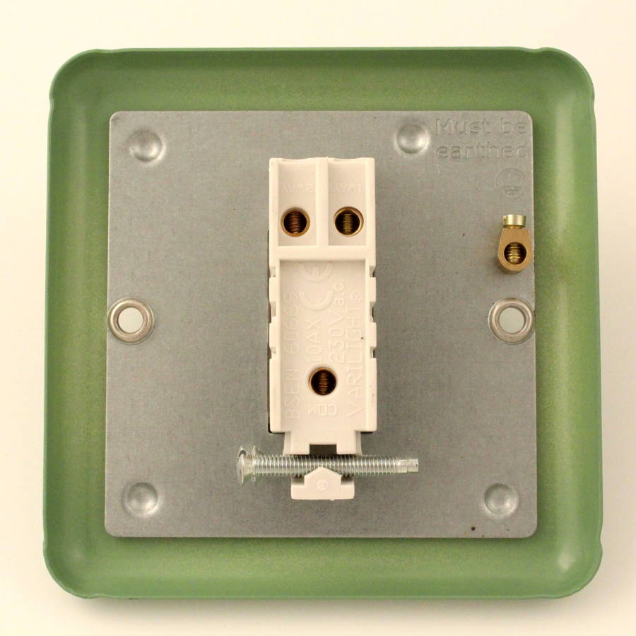 retro beryl green metal light switch and plug sockets by candy queen