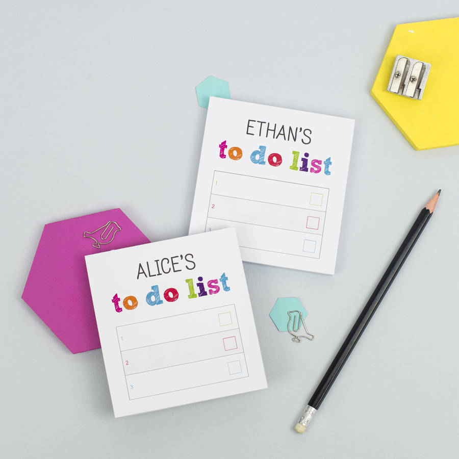 personalised pair of mini colourful to do list notepads by xoxo