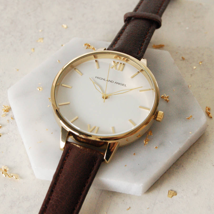 ladies watch with leather strap by highland angel
