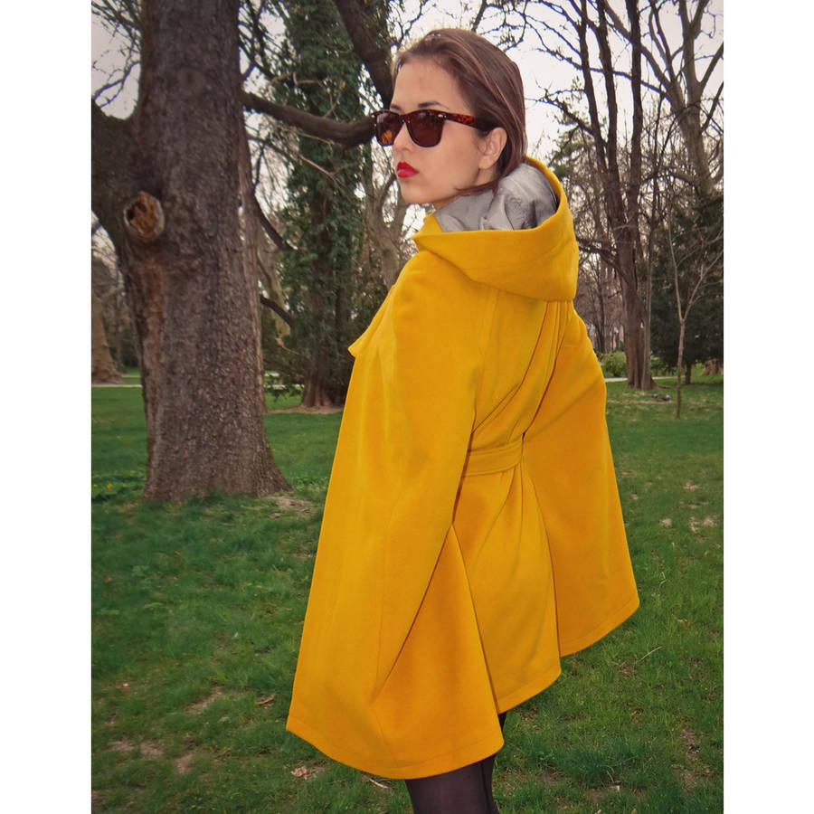 yellow cape, wool cape by hanna boutique