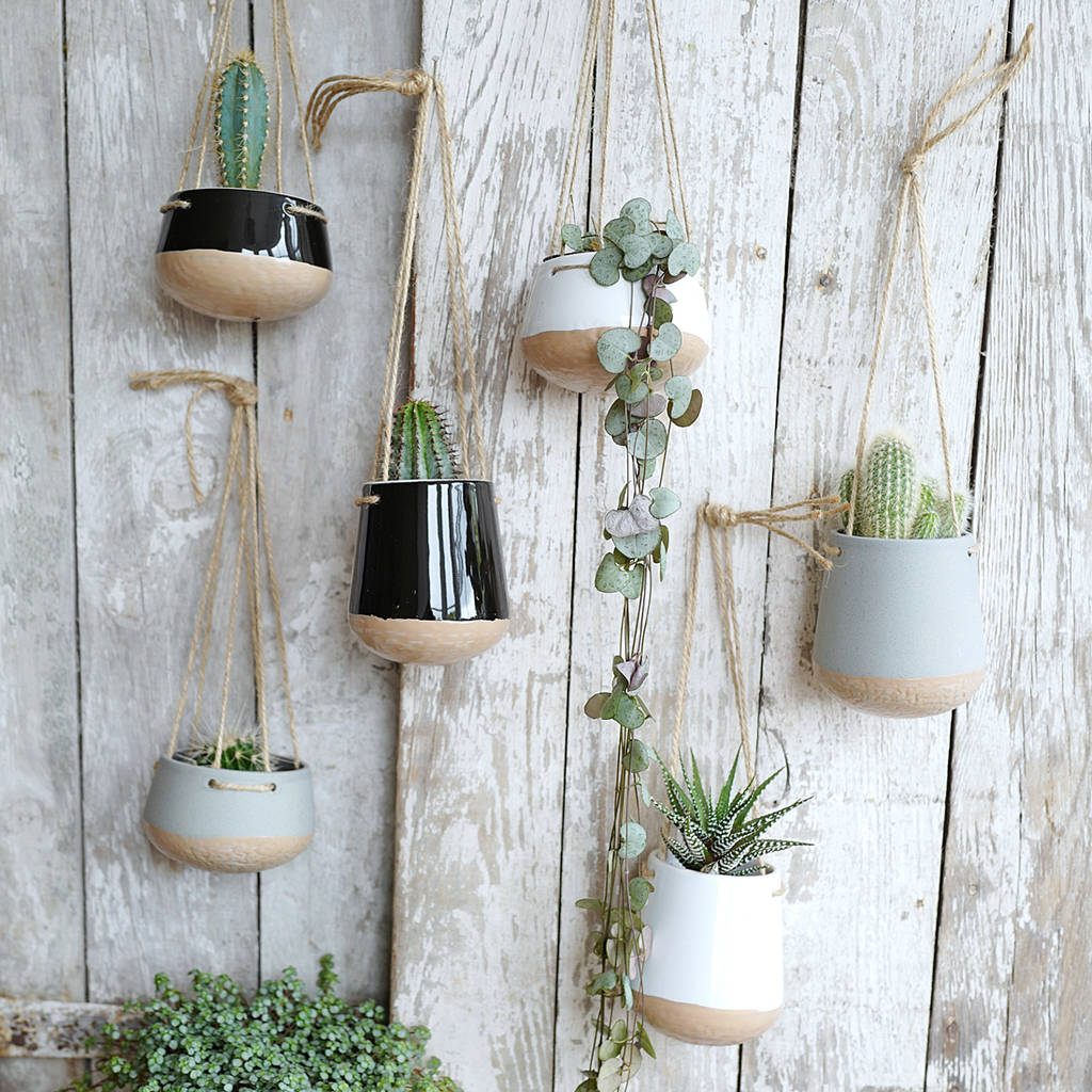 Ceramic Hanging Planter Pot With Jute String By Lilac Coast