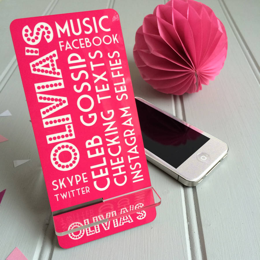 personalised name in lights mobile phone stand by the little picture