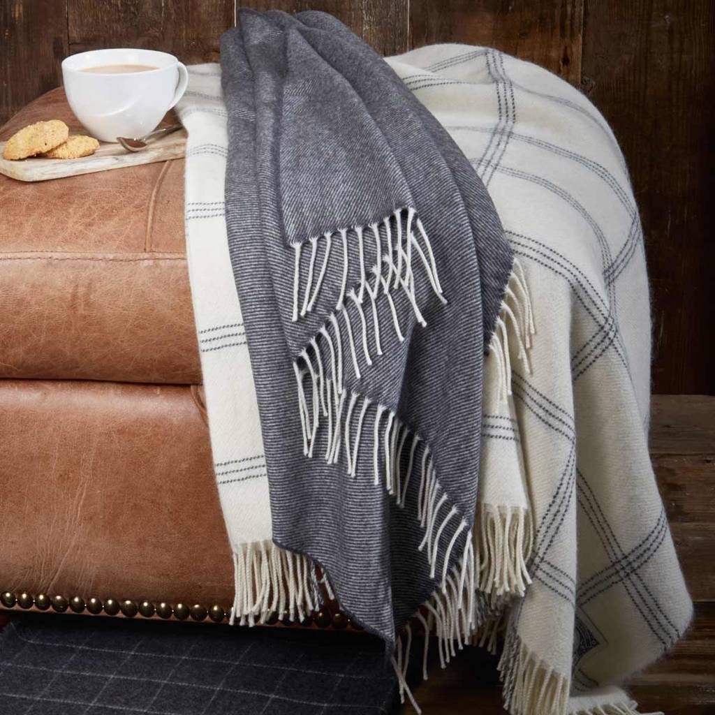 cashmere and alpaca throw collection grey and off white by tolly mcrae