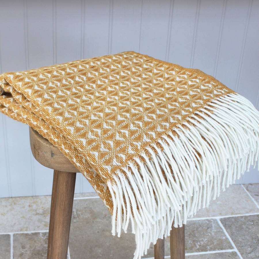 yellow and cream woven wool throw by marquis & dawe