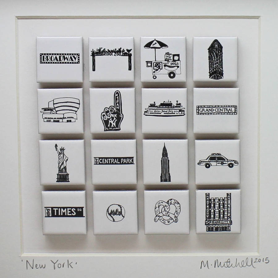 illustrated new york ties in box frame by martha mitchell design