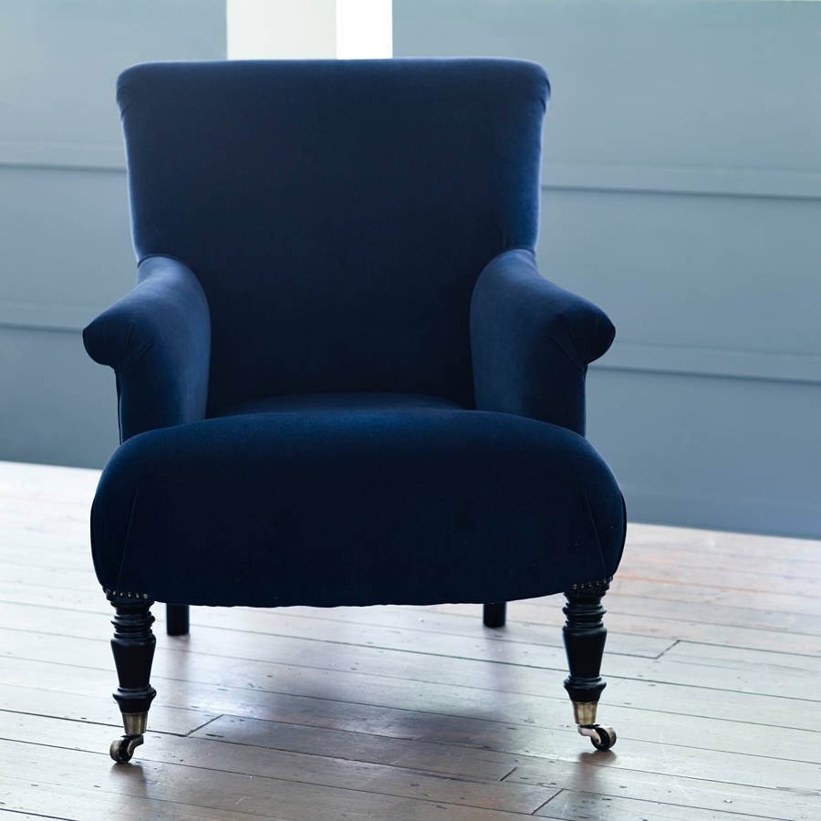 finley velvet armchair, midnight blue by rowen & wren