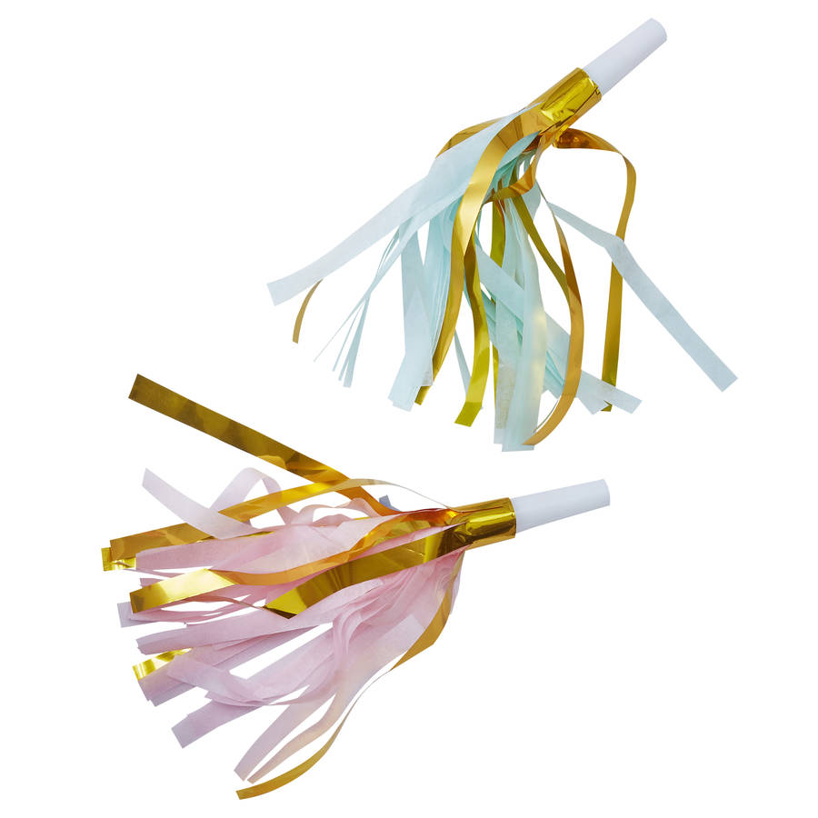 pastel and gold foiled party blower horns by ginger ray