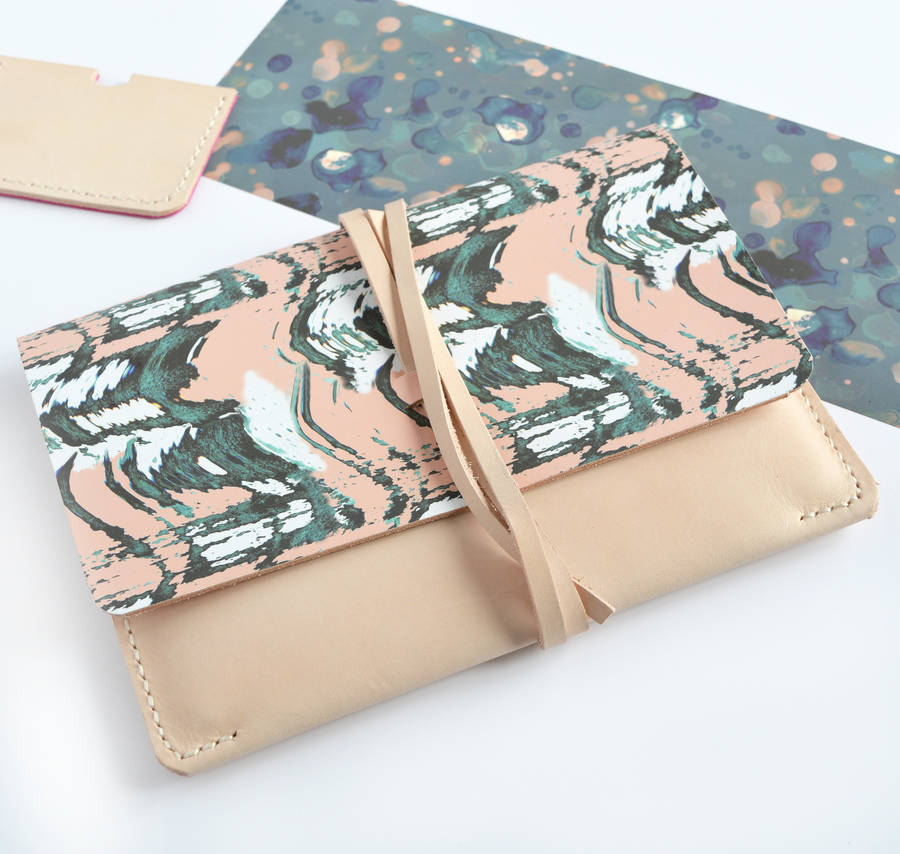 printed natural leather clutch bag by warm pixie diy