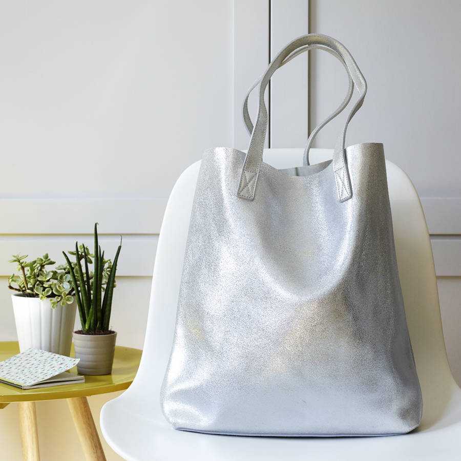 metallic leather tote bag by pepper alley
