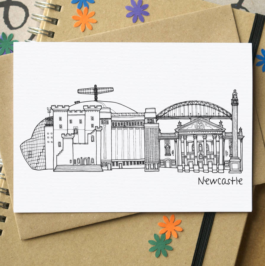 newcastle landmarks greetings card by becka griffin illustration