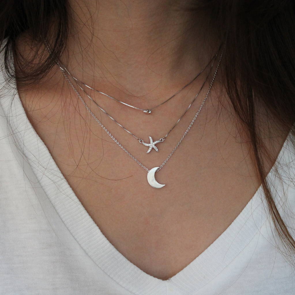 Silver necklace moon Clearance