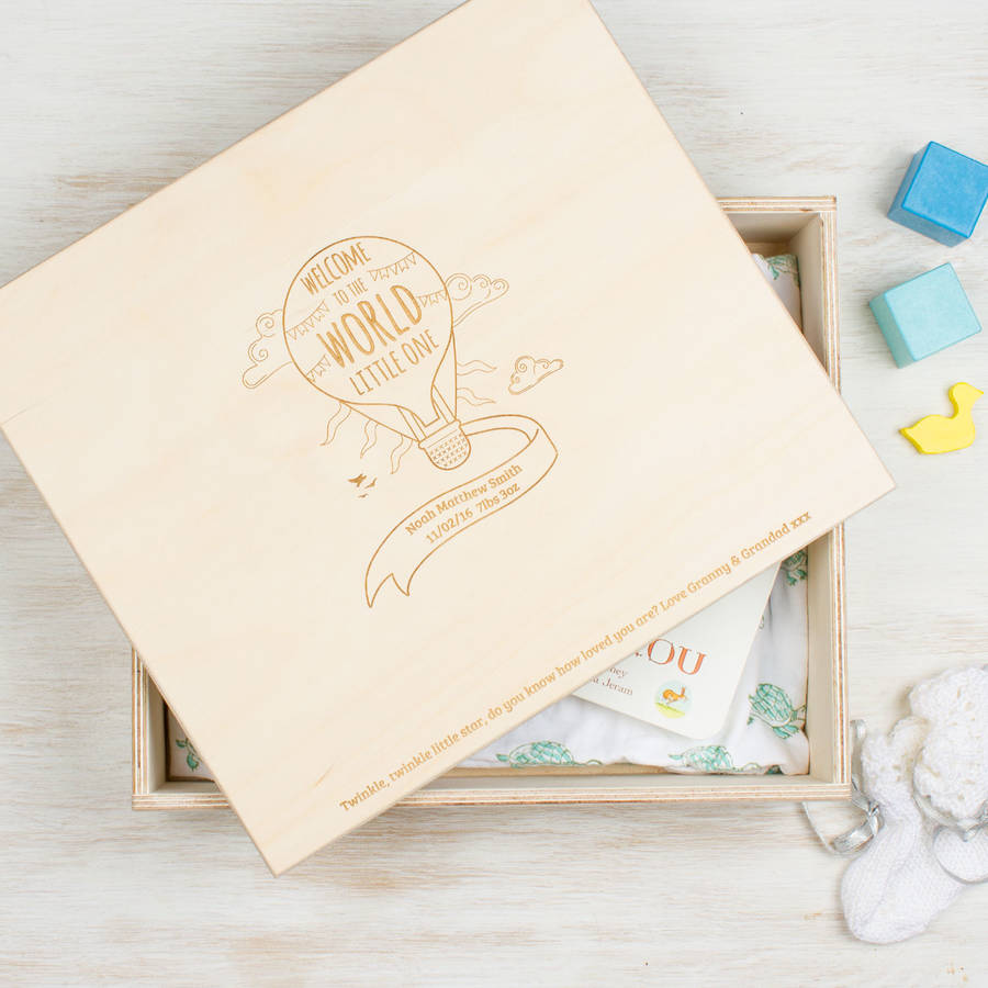 Personalised Wood New Baby Keepsake Box Balloon By Create Gift Love