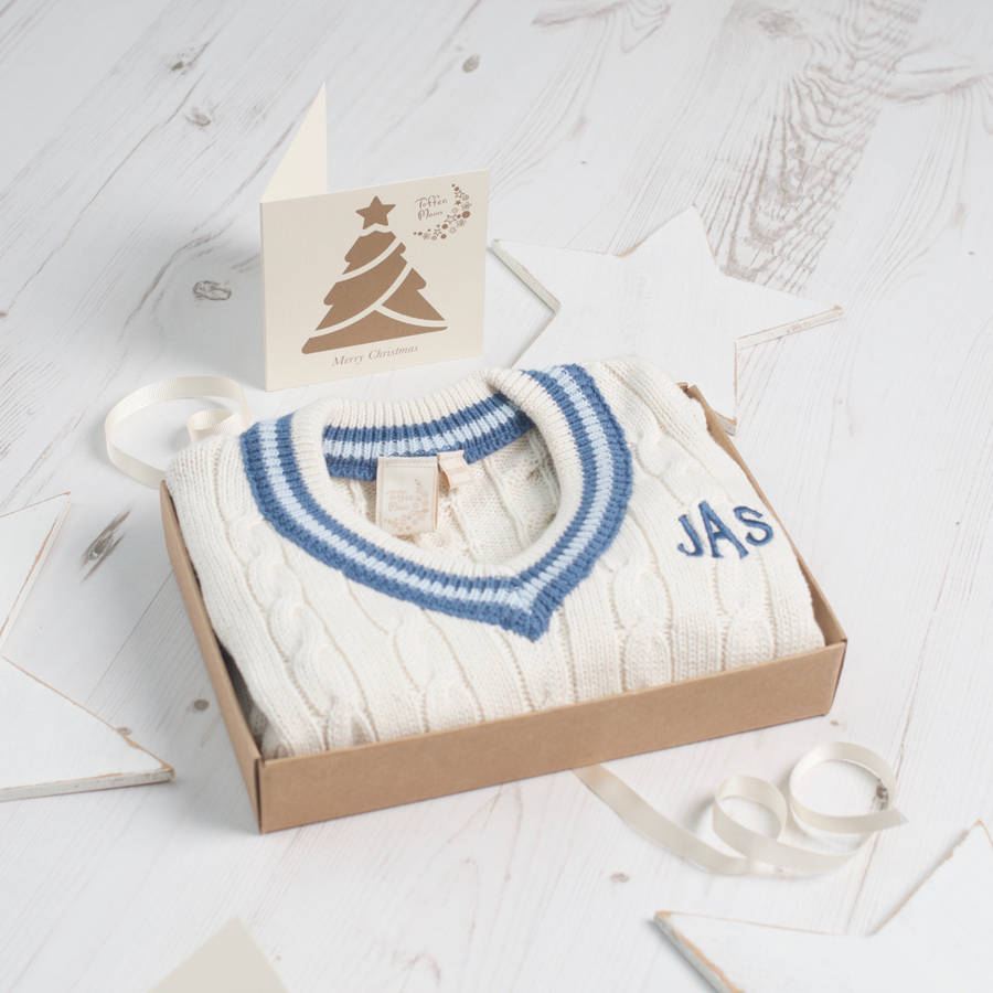 personalised baby boy cricket jumper by toffee moon