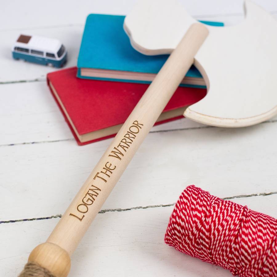 personalised wooden toy battle axe by auntie mims