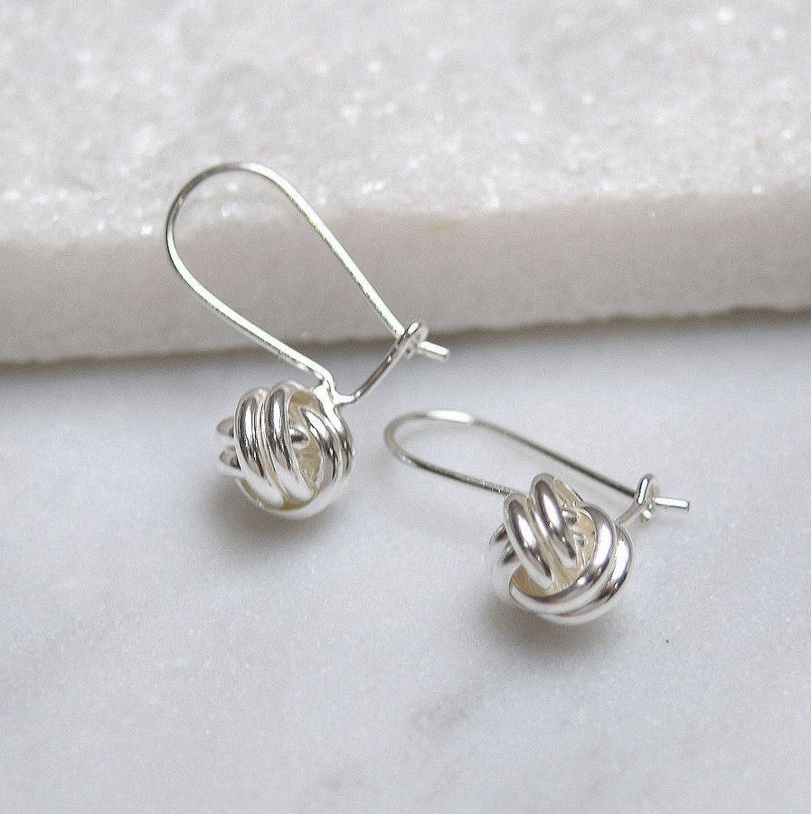 sterling silver love knot drop earrings by mia belle