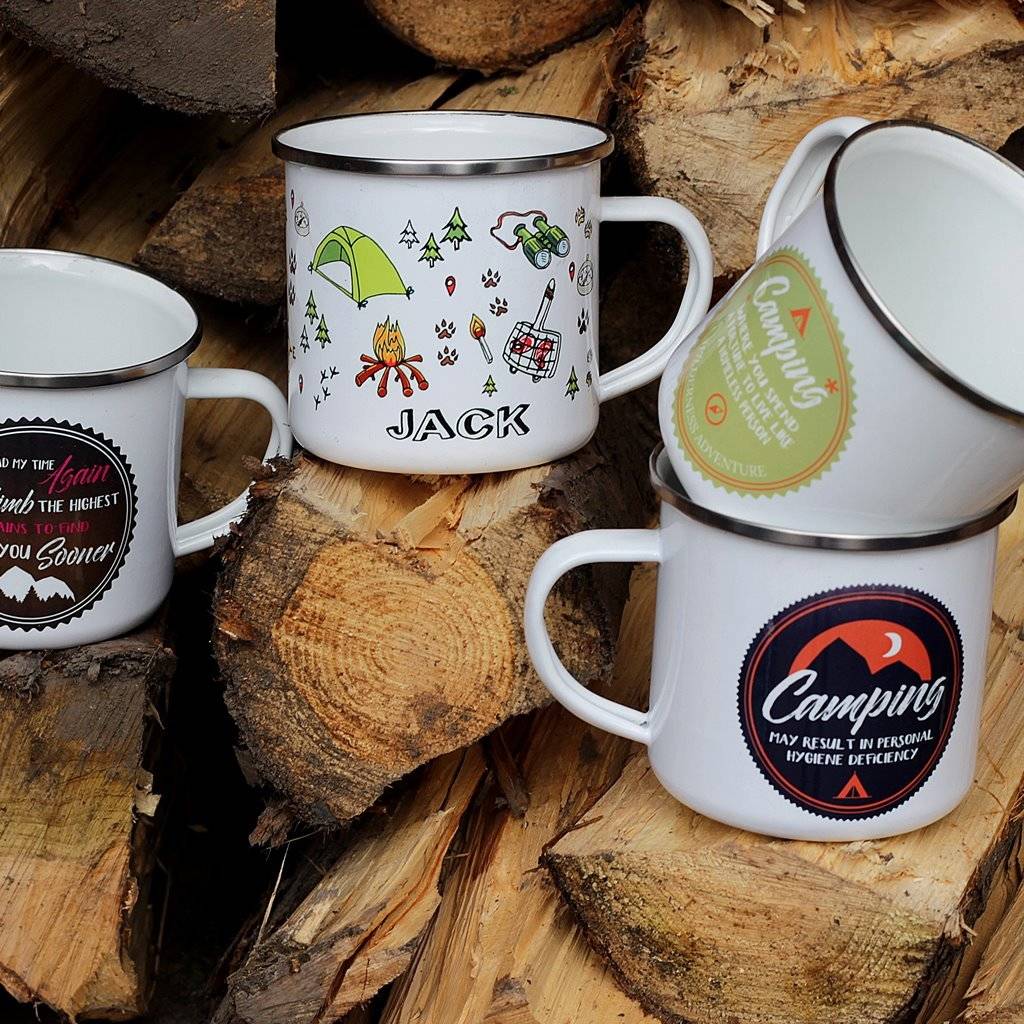 personalised enamel camping mug by jack spratt baby