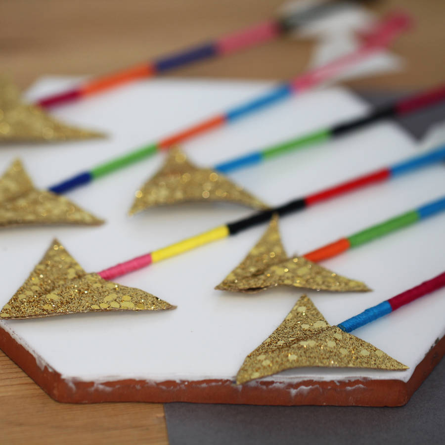 Colourful feather arrow decorations by posh totty designs