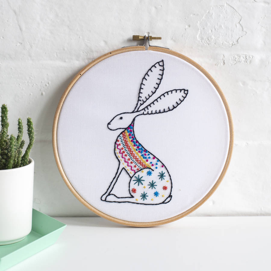 hare contemporary embroidery craft kit by hawthorn handmade