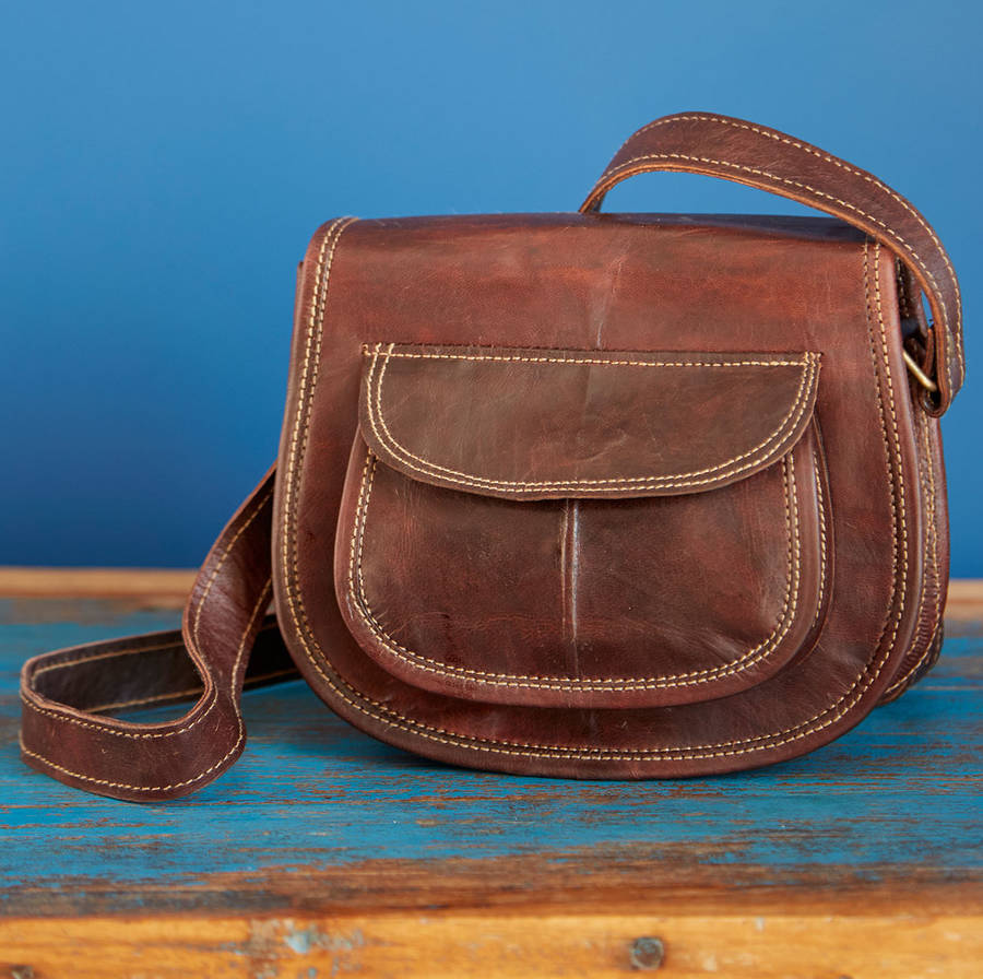 dark brown leather saddle handbag by paper high