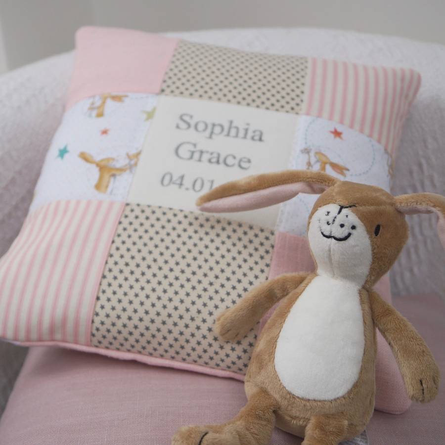 Personalised Pink And Grey Bunny Name Cushion By Tuppenny House Designs