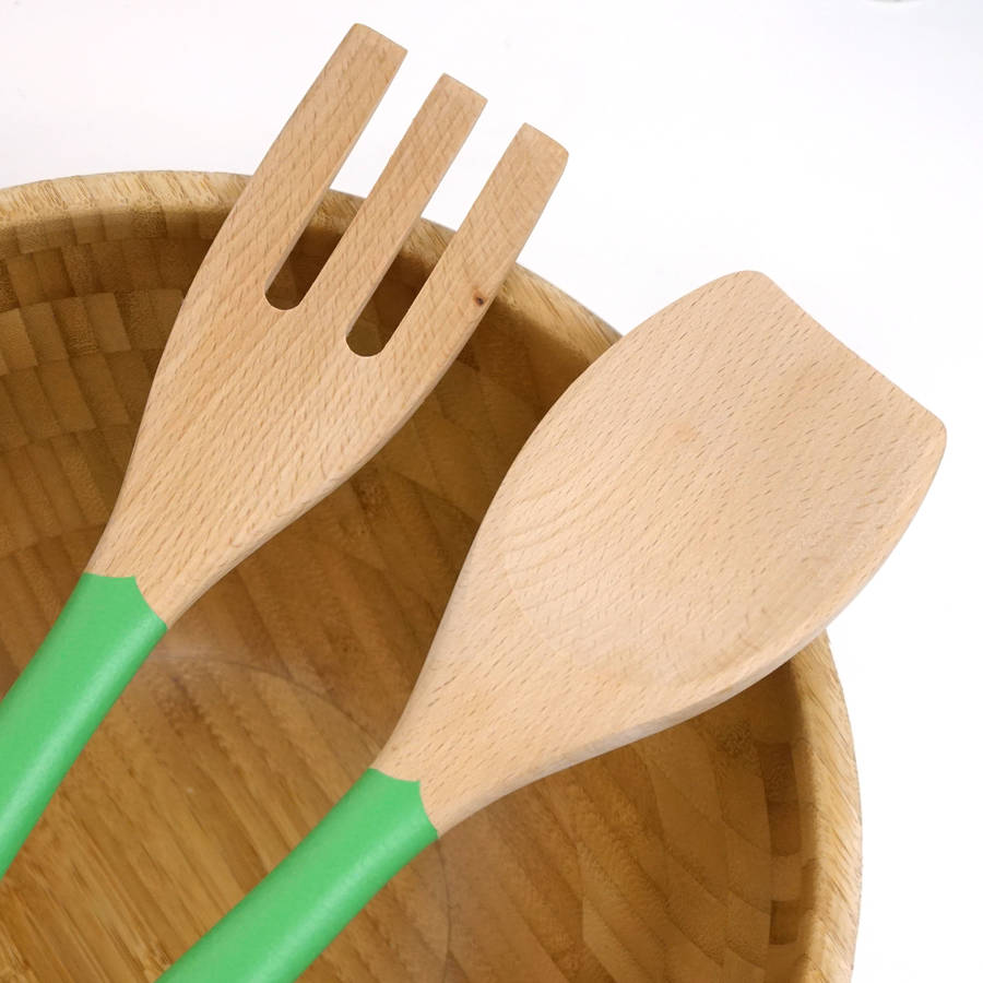 hand painted wooden salad servers by cathy hilton artisan