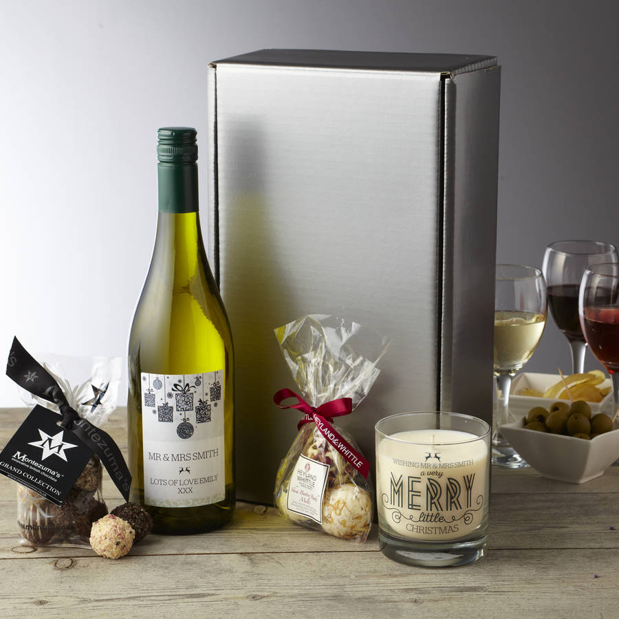 personalised wine and fragranced candle gift set by intervino