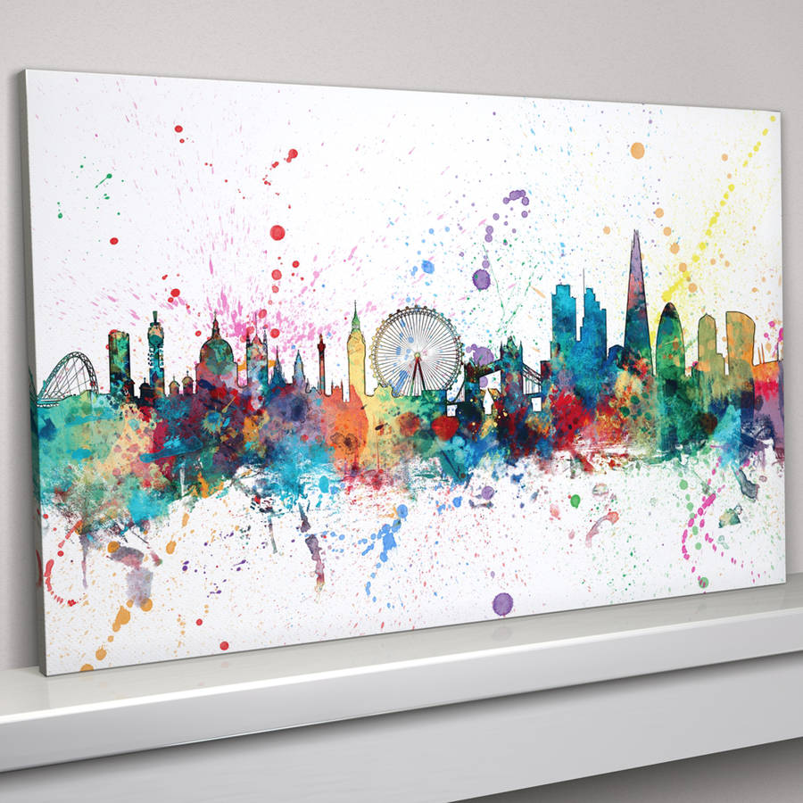 london skyline cityscape paint splashes print by artpause