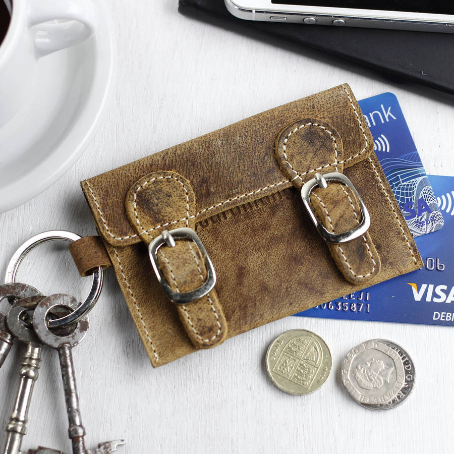 personalised leather satchel key ring by scaramanga