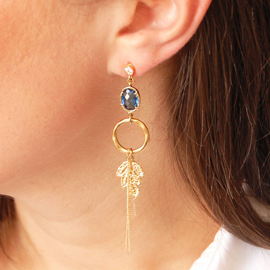 embroidered leaf drop earrings by highland angel