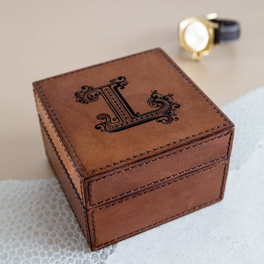 personalised initial leather jewellery box by ginger rose