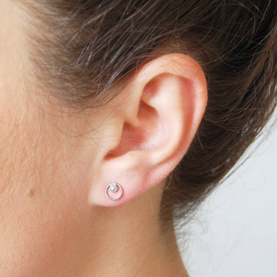 sterling silver pearl loop stud earrings by highland angel