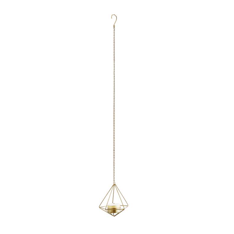 hanging geometric antique brass tea light holder by posh totty designs