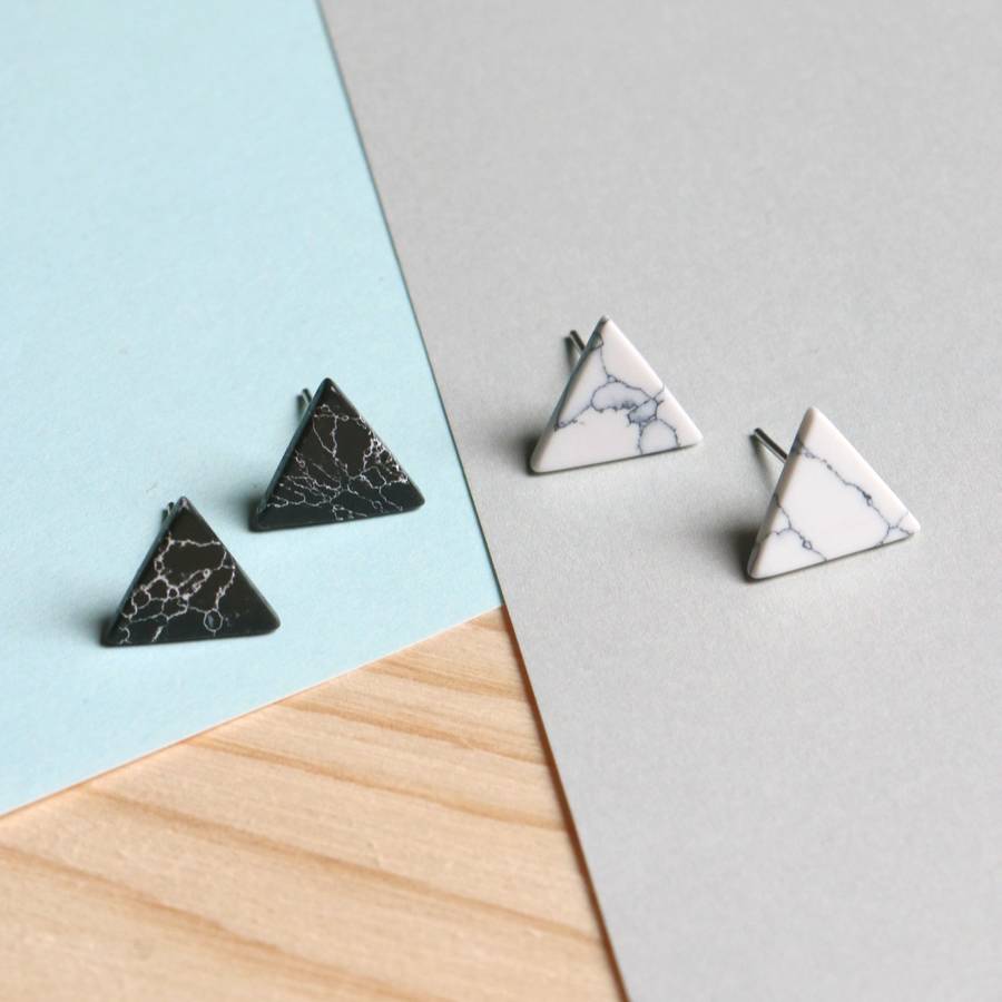 marble triangle stud earrings by little nell