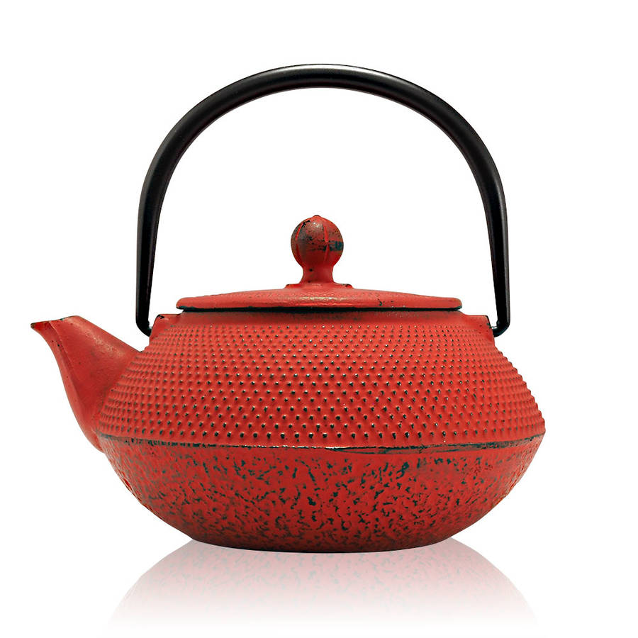 red tenshi cast iron teapot japanese style by the exotic teapot