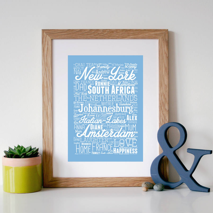 personalised mixed typography word art print by hope and love