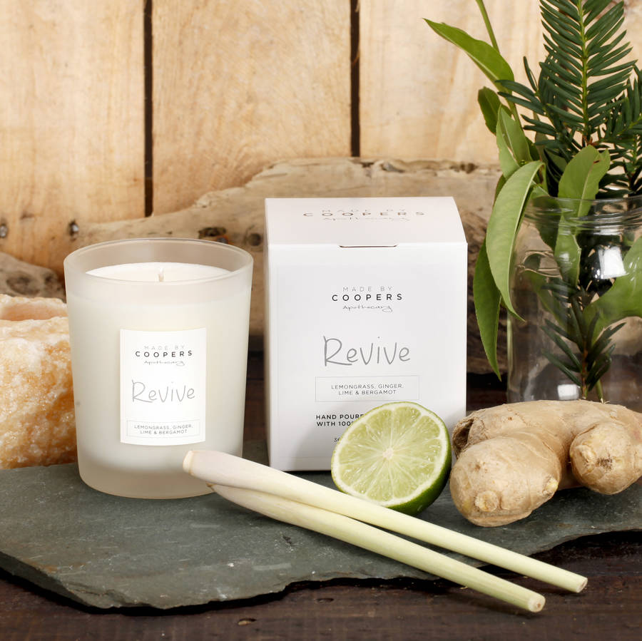 lemongrass, ginger, lime and bergamot revive soy candle by made by