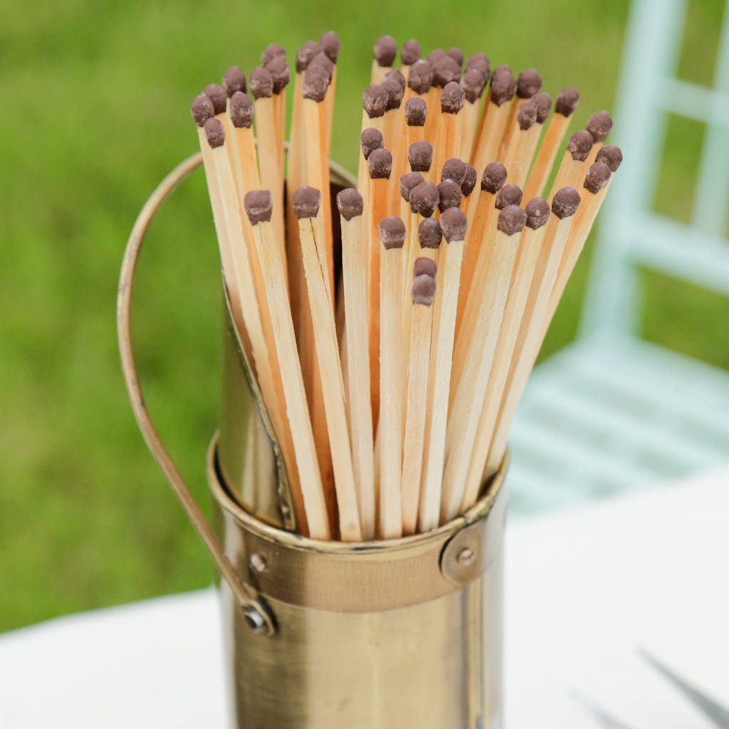 brass extra long fireside matches and holder by dibor