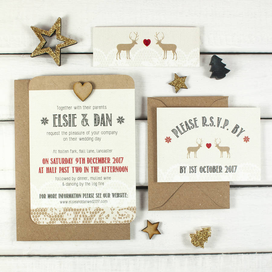 Find Your Christmas Wedding Invitations Weddbook Lace Stag Christmas Wedding Invitations