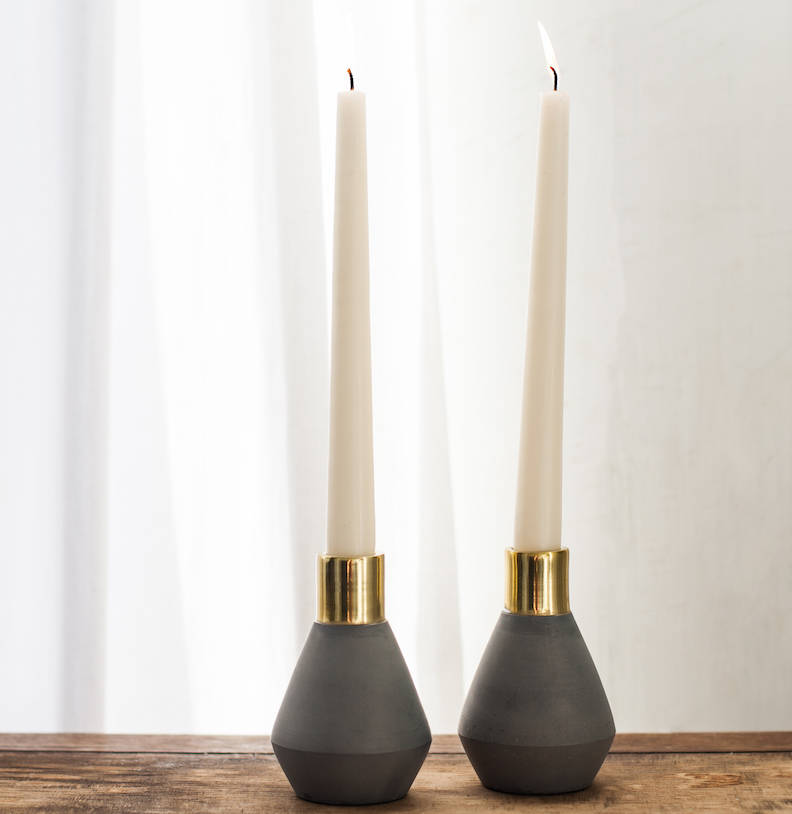grey ceramic and brass candle holder by the forest & co