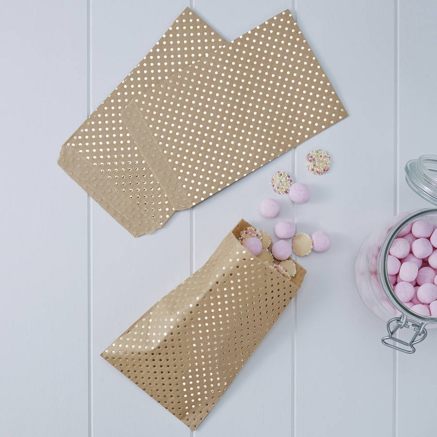 kraft and gold foiled polka dot candy treat bags by ginger ray